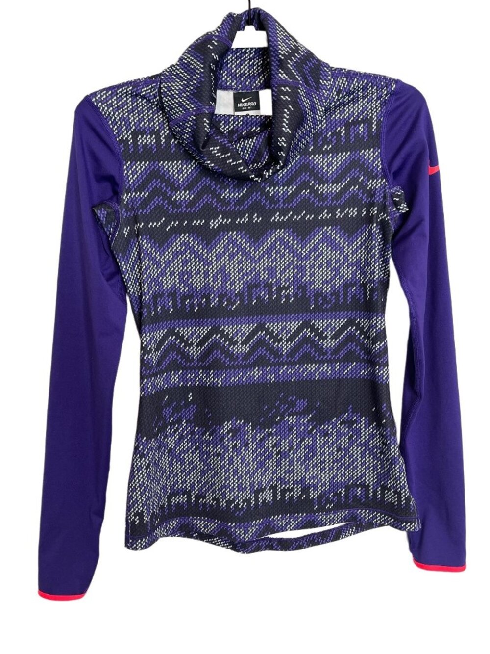 Nike Pro Dri Fit Pullover Womens Small Purple Print Long Sleeve Top